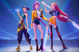 Characters from KPop Demon Hunters engaged in an intense battle, with a dynamic K-pop-inspired soundtrack in the background, where animation meets unique K-pop design.