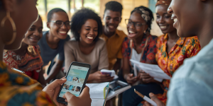 International Democracy 2025: Powerful Lessons for Africa’s Future International Democracy group of young Africans in a community meeting holding phones and notes