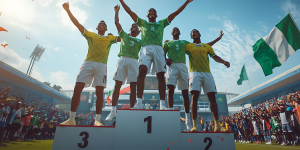 AFC World Series: Thrilling Moments as Champions Rise in Lagos Joyful athletes celebrating on podium in Lagos during AFC World Series debut