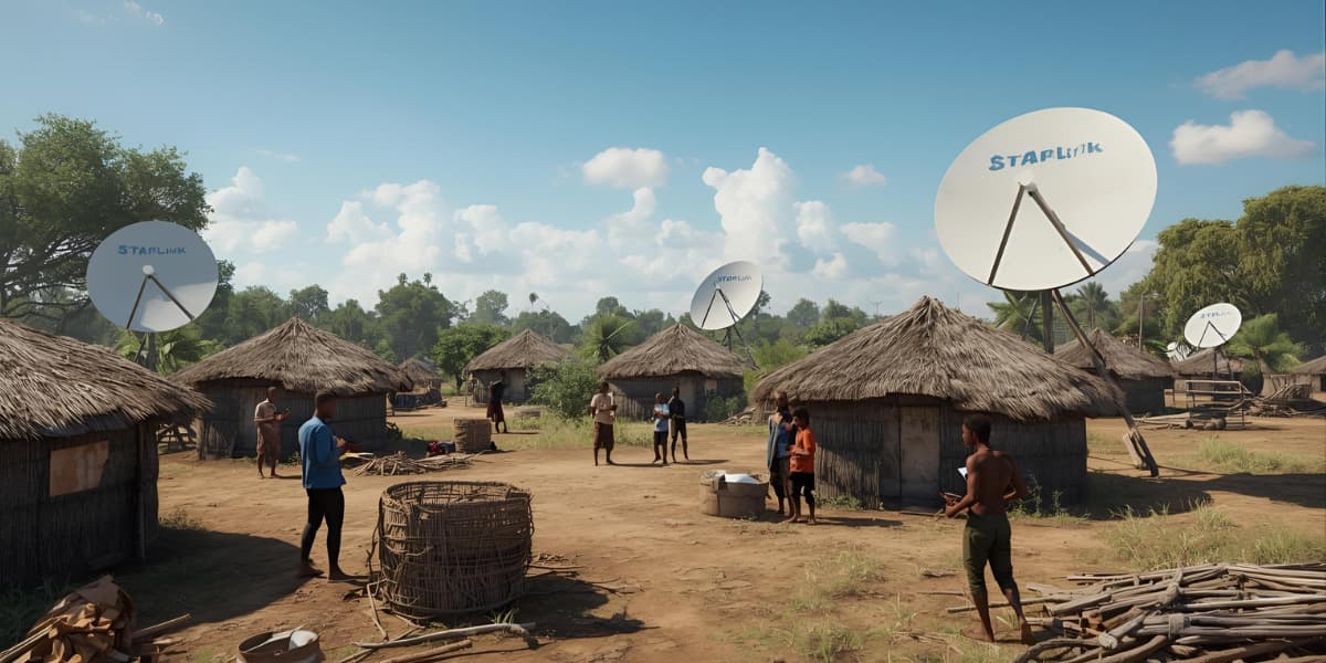 Starlink Internet satellite dishes in Moomba Chiefdom village