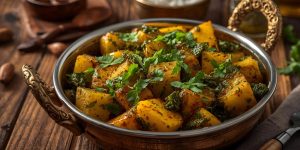 Aloo Methi And Easy Steps to Authentic Flavor Aloo Methi dish with fresh methi leaves and golden spiced potatoes
